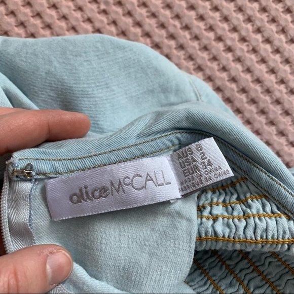 Alice McCall Night Is Young Denim Chambray Romper Shorts Smocked Bell Sleeve 2 S - Picture 7 of 12